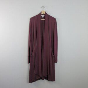 Athleta Women's Open Front Cardigan M Burgundy Pranayama Wrap Long Lounge 784